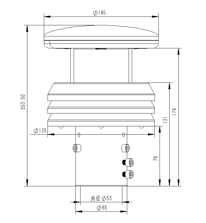 金属款超声波风速风向仪产品尺寸图